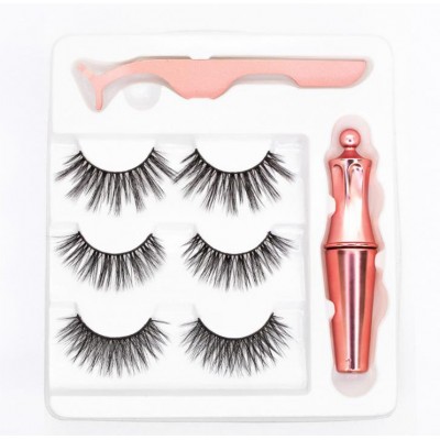 Factory wholesale three pairs of eyeliner with tweezers to set magnetic eyelashes false eyelashes