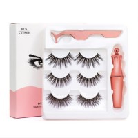 Three pairs of eyeliner set magnetic eyelash false eyelashes with tweezers